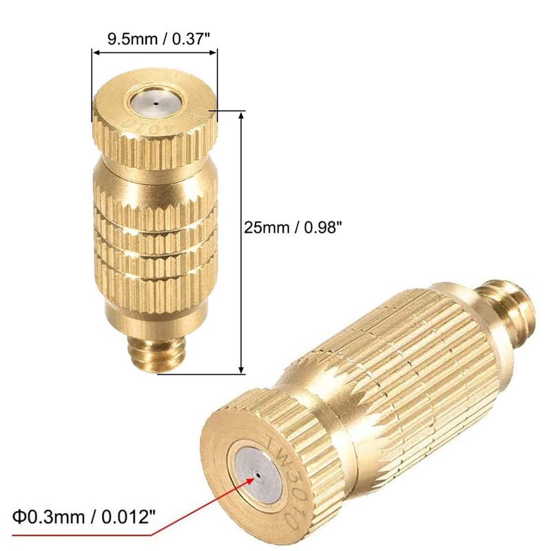 RESNSTAR Brass Misting Nozzle, 10 Pack High Pressure Spray 10/24 UNC Outdoor Anti-drip Fogging Spray Head Misting System Tips for Landscaping Outdoor Cooling System (0.012 Orifice) - Image 3
